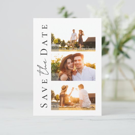 Kalligrafiescript Moderne fotobruiloft Save The Date (Staand voorkant)