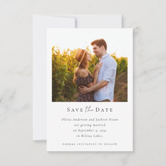 Kalligrafiescript Moderne fotobruiloft Save The Date (Achterkant)