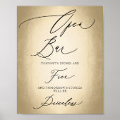 Kalligrafiescript Open Bar Funny Wedding Sign Poster (Voorkant)