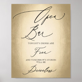 Kalligrafiescript Open Bar Funny Wedding Sign Poster