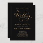 Kalligrafiescript QR Code Zwart Goud Trouwen Kaart (Voorkant / Achterkant)