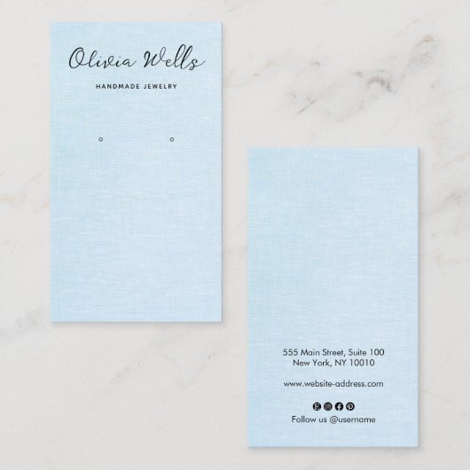 Kalligrafiescript Simple Blue Earring Business Visitekaartje (Voorkant / Achterkant)