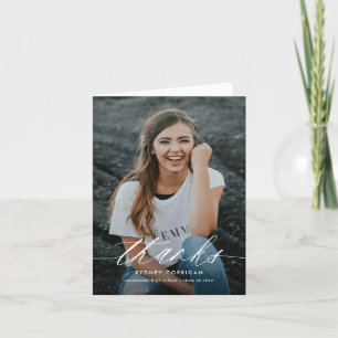 Kalligrafiescript twee foto-Afstuderen gevouwen Bedankkaart