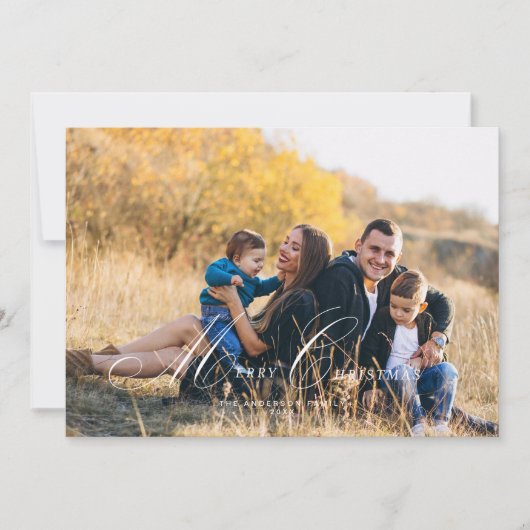 Kalligrafiescript Vrolijke Kerstfotokaart Kaart (Voorkant)