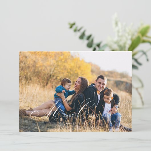 Kalligrafiescript Vrolijke Kerstfotokaart Kaart (Staand voorkant)