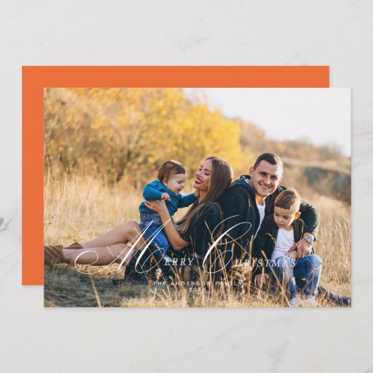 Kalligrafiescript Vrolijke Kerstfotokaart Kaart (Voorkant / Achterkant)