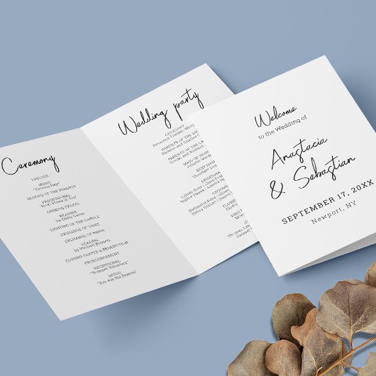 Kalligrafiescript zwart-wit Big Folded Wedding Programma