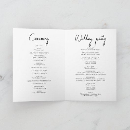 Kalligrafiescript zwart-wit Big Folded Wedding Programma (Binnen)