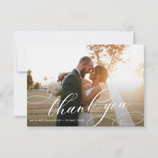 kalligrafiet trouwfoto bedankt je kaart (Voorkant)