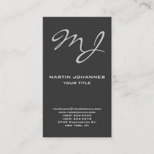 Kalligrafisch monogram donkergrijs visitekaartje