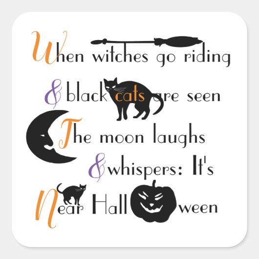 Kalligrafisch traditioneel Halloweengedicht Vierkante Sticker (Voorkant)