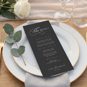 Kalligrafische Elegante Zwarte Trouwmenu Menu