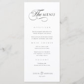 Kalligrafische Elegante Zwarte Witte Trouwmenu Menu (Voorkant)