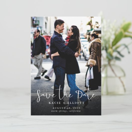 Kalligrafische foto Sla de datum op Save The Date (Staand voorkant)