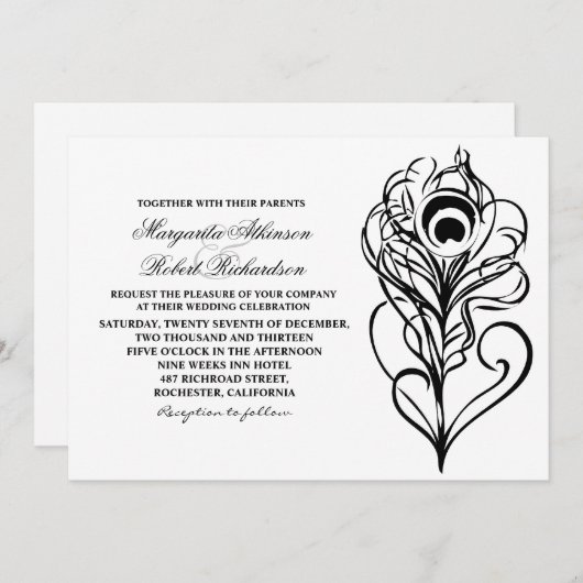 Kalligrafische Pauw Veer bruiloft uitnodigingen (Voorkant / Achterkant)