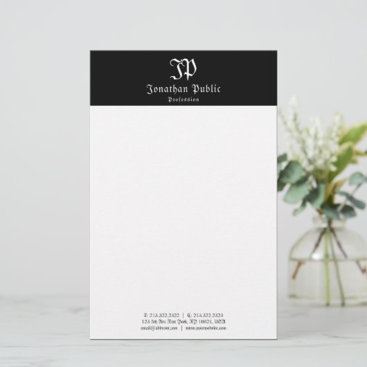 Kalligraphed Zwart Wit Sjabloon Elegant Briefpapier (Staand voorkant)