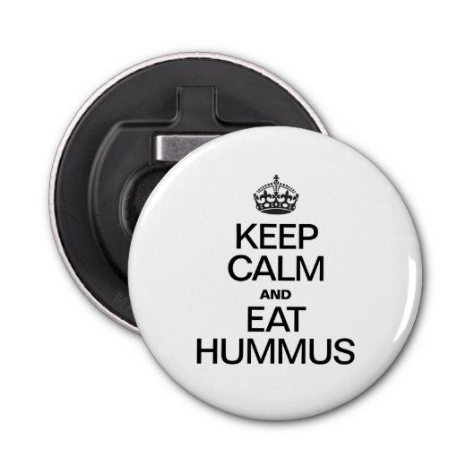 KALM BLIJVEN EN HUMMUS ETEN BUTTON FLESOPENER (Voorkant)