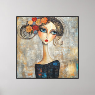Kalm Blik van een Elegante Blauwoog Dame Canvas Afdruk