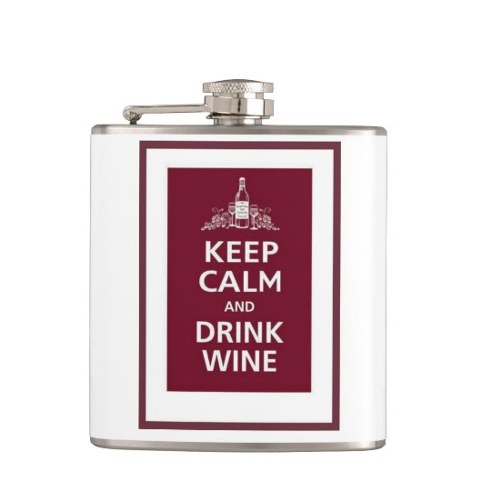 "KALM EN DRINK HOUDEN" op de meubelwijnkolf Heupfles (Voorkant)