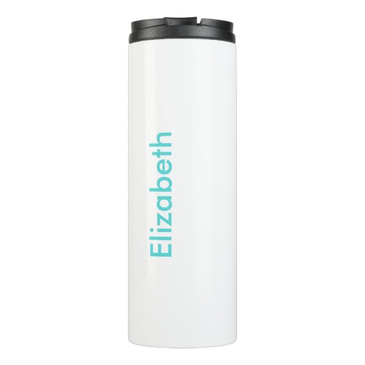 Kalm en gehakt houden op blauw op wit thermosbeker (Achterkant)