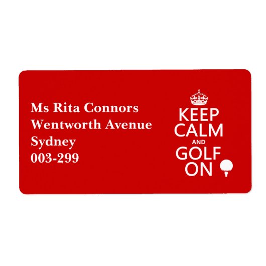 Kalm en Golf blijven - verkrijgbaar in alle kleure Etiket (Voorkant)