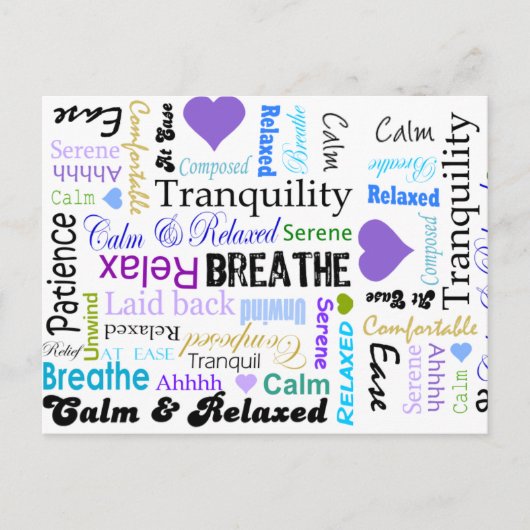 Kalm en Relaxerende positieve woordtypografie Briefkaart (Voorkant)
