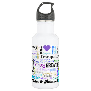 Kalm en Relaxerende positieve woordtypografie Waterfles