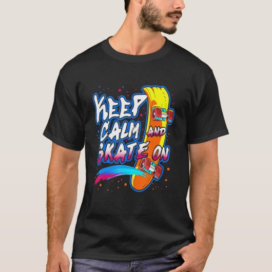 Kalm en Schaats aan skateboarden houden T-shirt (Voorkant)