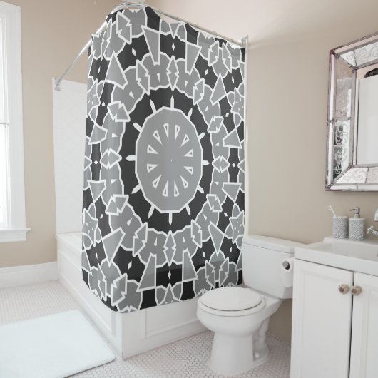 Kalm en vet zwart en wit Geometrische Mandala Douchegordijn (In situ)