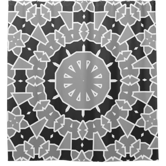 Kalm en vet zwart en wit Geometrische Mandala Douchegordijn (Voorkant)
