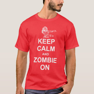 Kalm en Zombie houden op donkere T-shirt