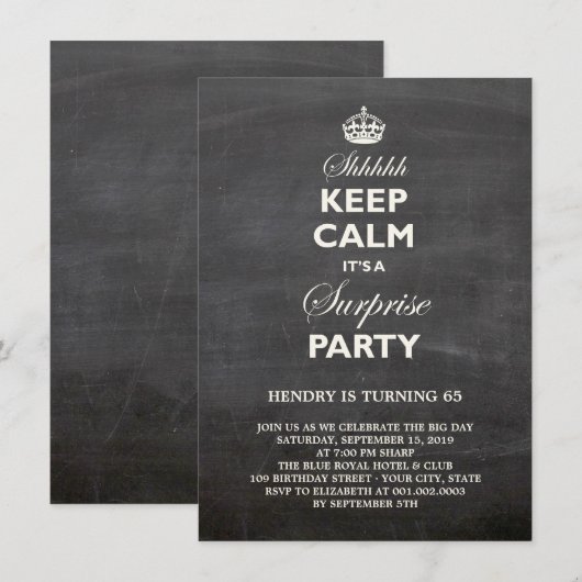 Kalm Funny Chalkboard Surprise Birthday Party Kaart (Voorkant / Achterkant)
