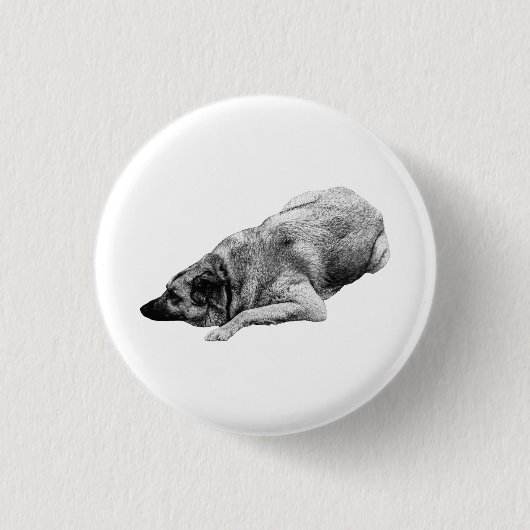 Kalm gearceerde hond fleurt vakantie kleding op ronde button 3,2 cm (Voorkant)