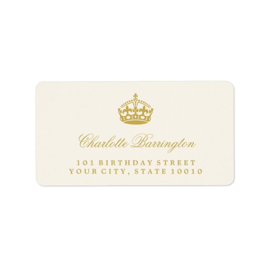Kalm Gold Crown Birthday Party Adresetiketten Etiket (Voorkant)