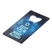 Kalm houden en Aliyah maken Creditkaart Flessenopener (Voorkant Gekanteld)