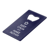 Kalm houden en Aliyah maken Creditkaart Flessenopener (Voorkant Gekanteld)