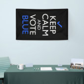 Kalm houden en blauw stemmen spandoek (Beurs)