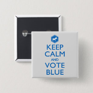 Kalm houden en blauw stemmen vierkante button 5,1 cm