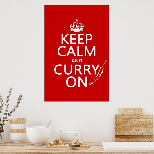 Kalm houden en curry aan poster (Keuken)