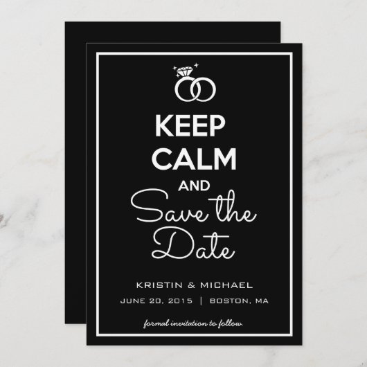 Kalm houden en de datum opslaan save the date (Voorkant / Achterkant)