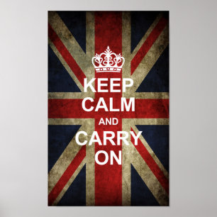 Kalm houden en doorgaan - Britse vlag wordt gekrom Poster