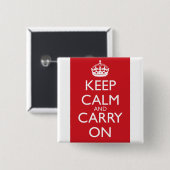 Kalm houden en doorgaan: Fire Engine Rood Vierkante Button 5,1 Cm (Voorkant /achterkant)