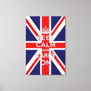 kalm houden en doorgaan met de  vlag van Union Jac Canvas Afdruk