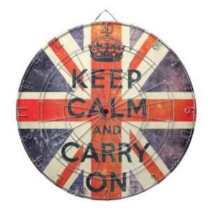 kalm houden en doorgaan met de  vlag van Union Jac Dartbord