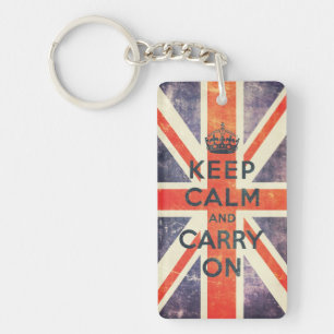 kalm houden en doorgaan met de  vlag van Union Jac Sleutelhanger