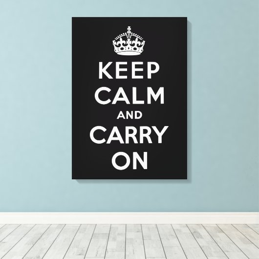 Kalm houden en doorgaan (zwart ontwerp) canvas afdruk (Insitu (Houten vloer))
