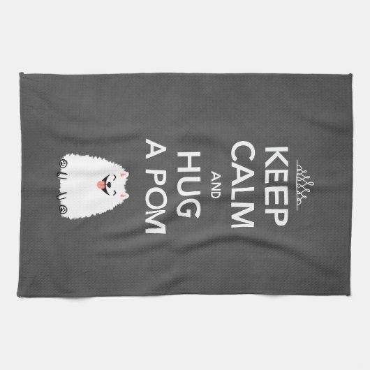 Kalm houden en een pom-pommern vasthouden theedoek (Horizontaal)