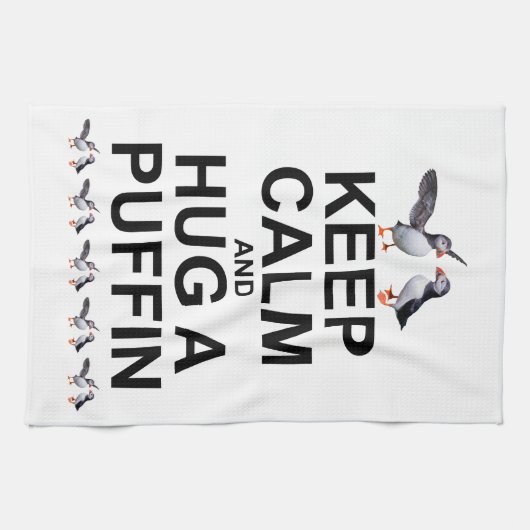 Kalm houden en een Puffin Kitchen Towel vasthouden Theedoek (Horizontaal)