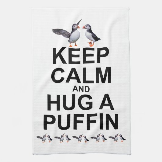 Kalm houden en een Puffin Kitchen Towel vasthouden Theedoek (Verticaal)