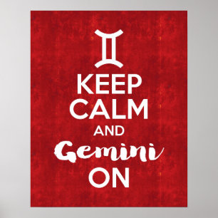 Kalm houden en Gemini houden op Astrology Red  Poster